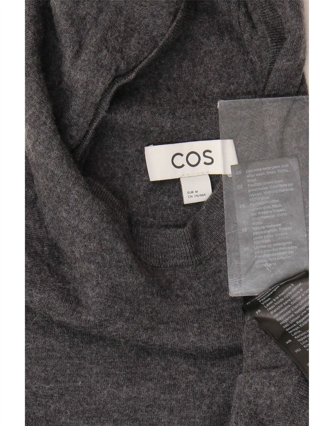 Cos Womens Crop Hooded Jumper Sweater UK 14 Medium Grey Wool