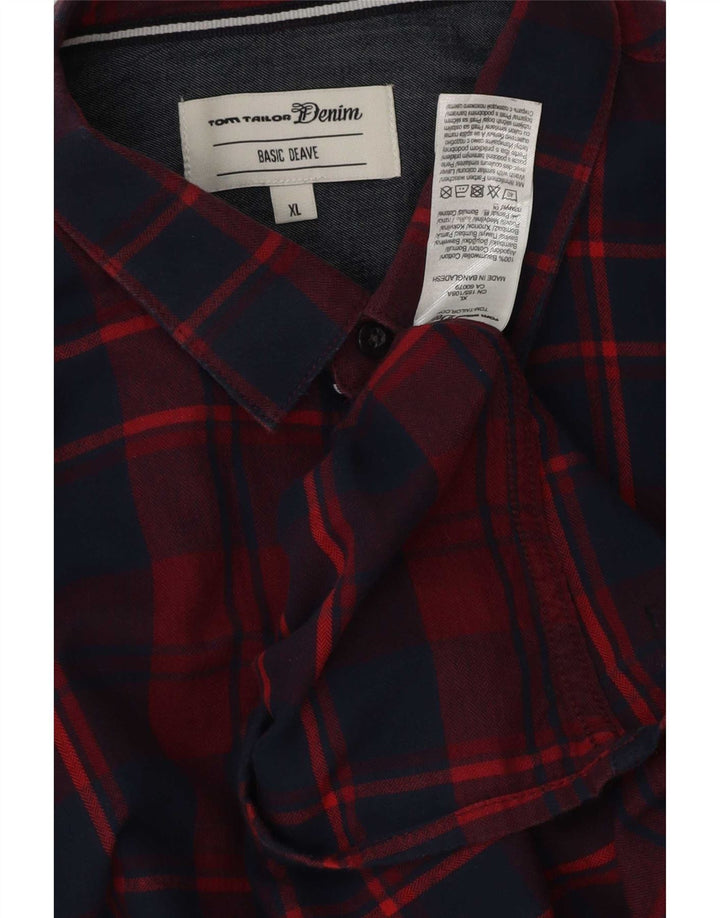 Tom Tailor Herre flannelskjorte XL rød ternet bomuld