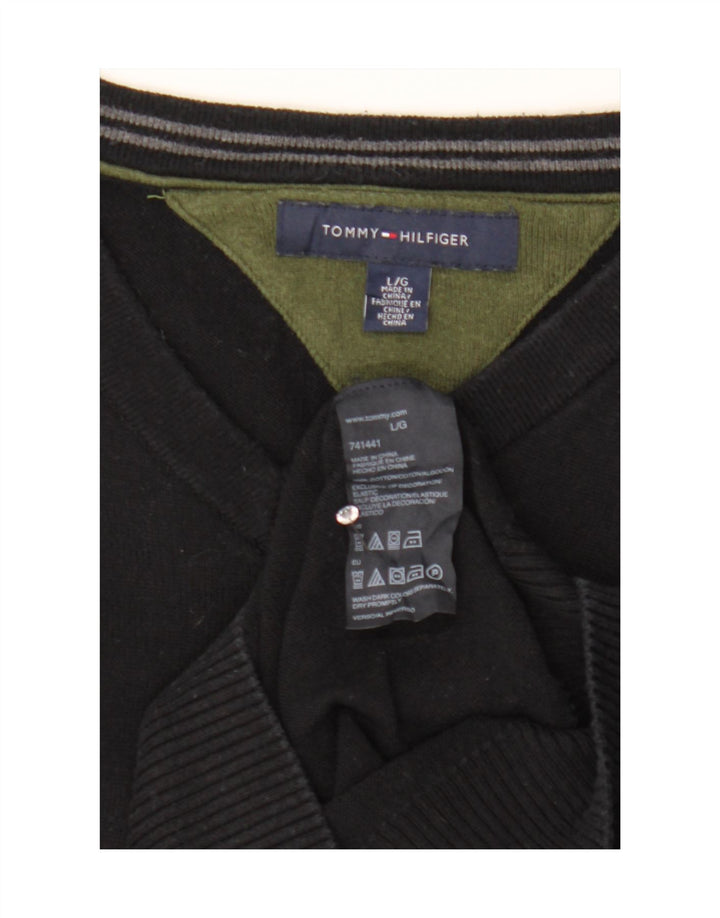TOMMY HILFIGER Mens V-Neck Jumper Sweater Large Black Cotton Vintage Tommy Hilfiger and Second-Hand Tommy Hilfiger from Messina Hembry 