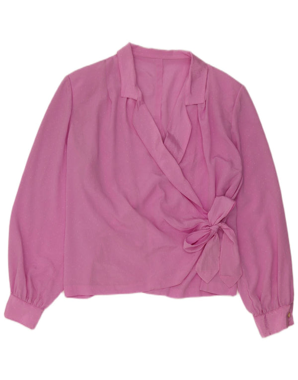 Vintage mujer manga larga abrigo blusa Top Reino Unido 16 grande rosa manchado