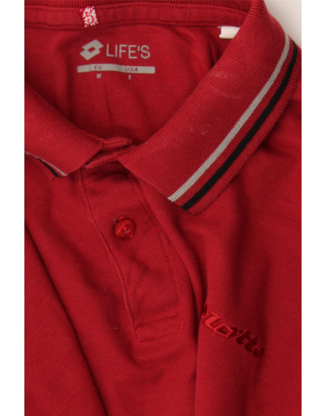 LOTTO Mens 3/4 Sleeve Polo Shirt Medium Red Cotton Vintage Lotto and Second-Hand Lotto from Messina Hembry 