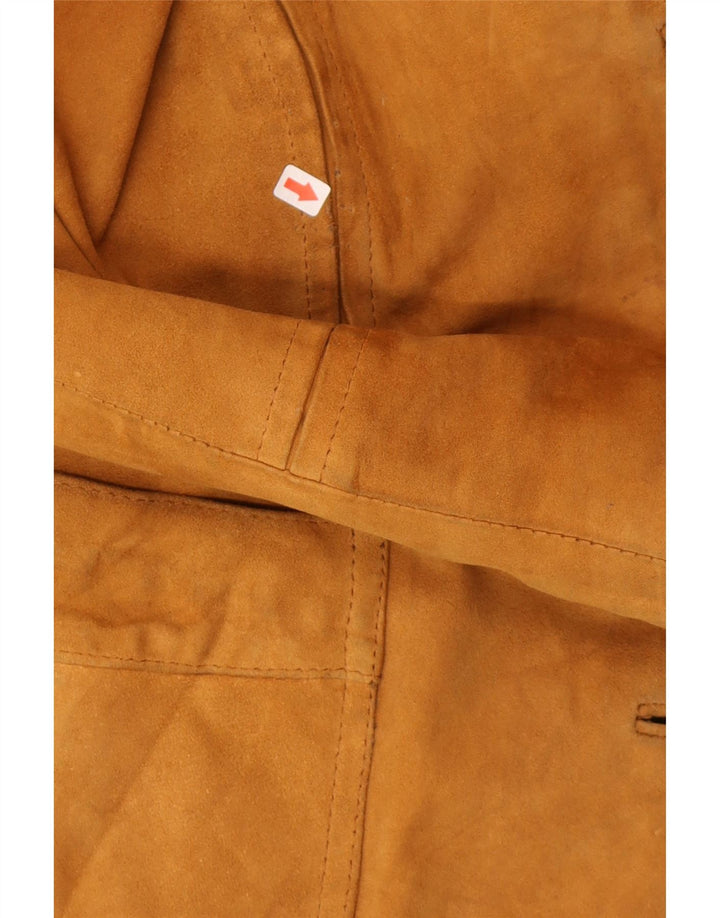 Giacca blazer vintage in pelle scamosciata a 3 bottoni da donna UK 14 in pelle marrone medio