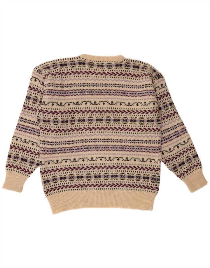 Cubus Mens Crew Neck Jumper Sweater Large Beige Fair Isle Wool