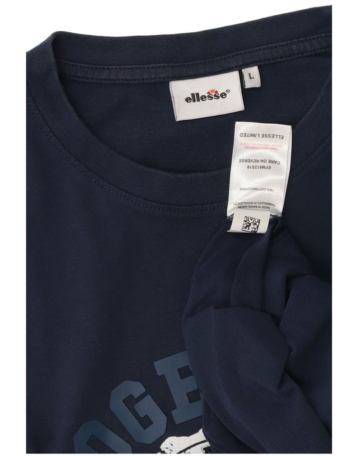 Ellesse Mens Graphic T-Shirt Top Large Navy Blue Cotton