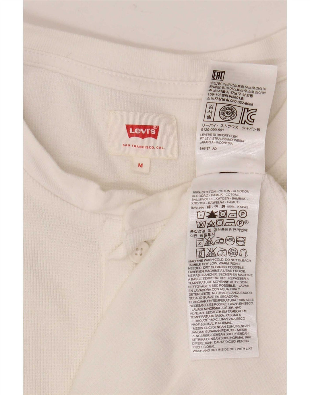 Levi's Mens Top Long Sleeve Medium White Cotton