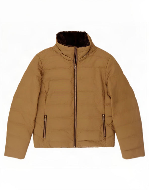 Zara Mujer Sherpa Chaqueta Acolchada UK 20 2XL Beige Poliéster