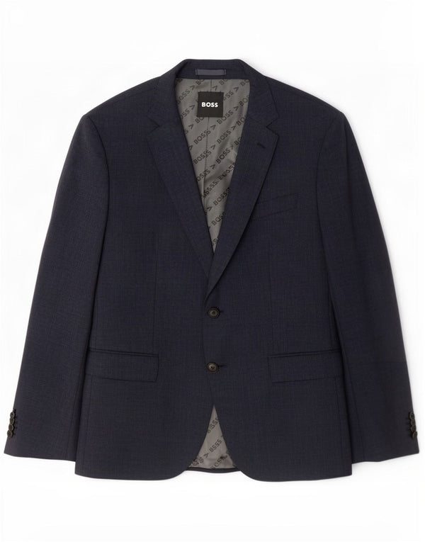 Hugo Boss Mens 2 Button Blazer Jacket UK 52 XL Navy Blue Check Wool