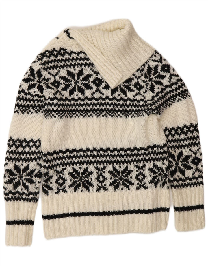 Yessica Womens Snowflake Button Neck Jumper Sweater UK 14 Medium White Wint