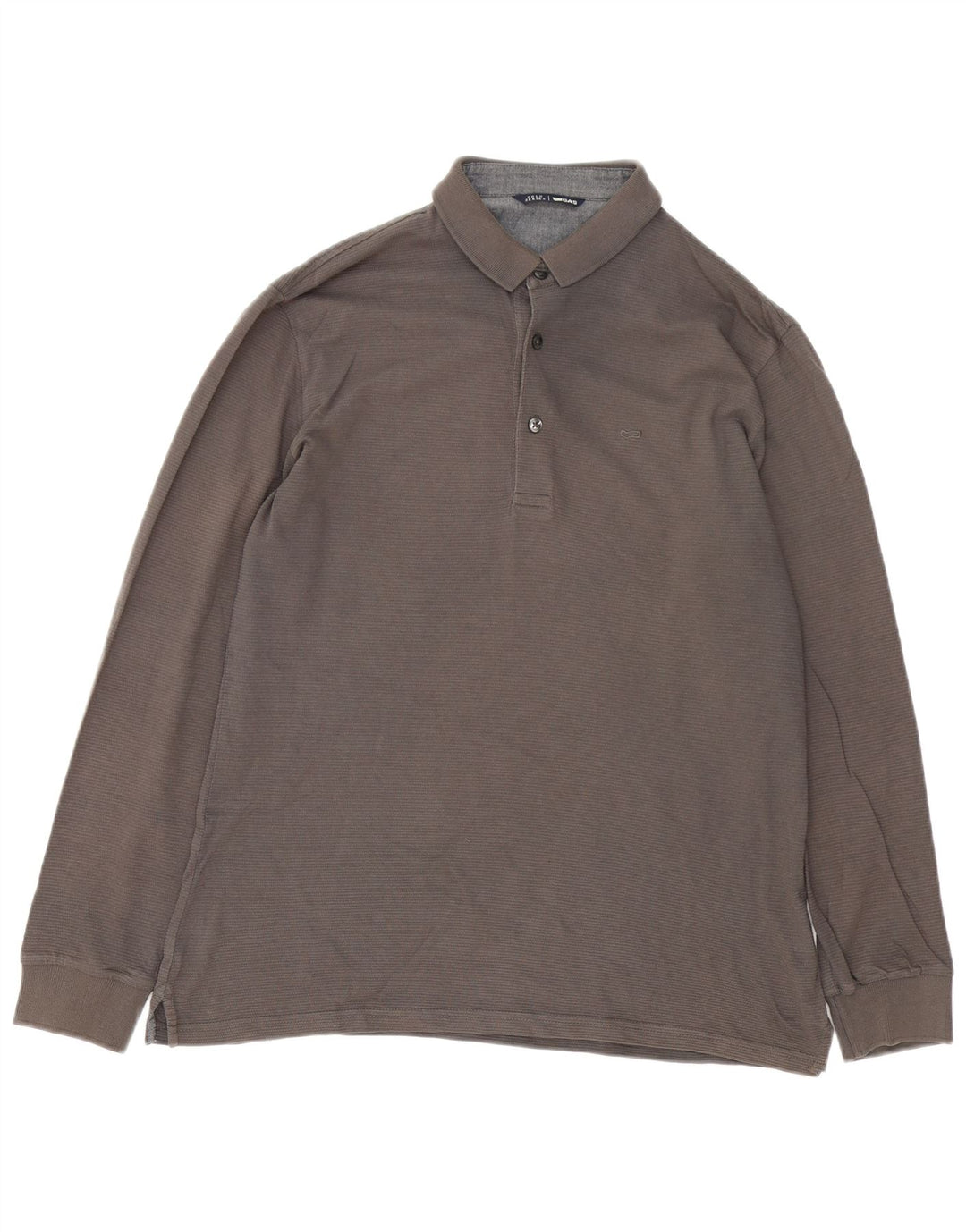 GAS Mens Long Sleeve Polo Shirt Large Grey Cotton