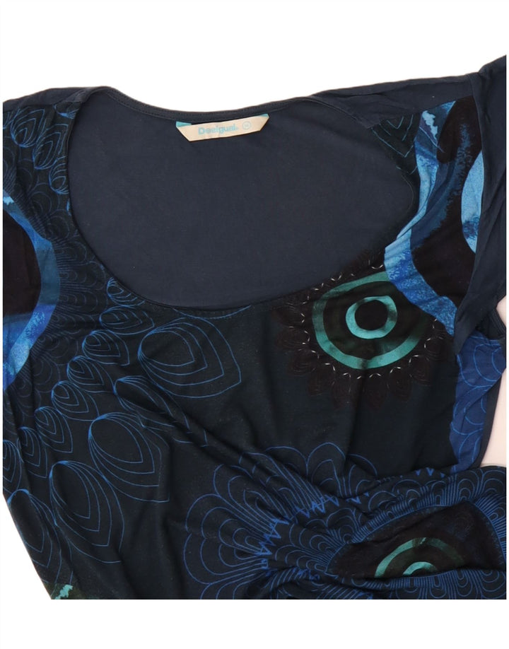 DESIGUAL Womens Blouse Top UK 14 Medium Navy Blue Floral