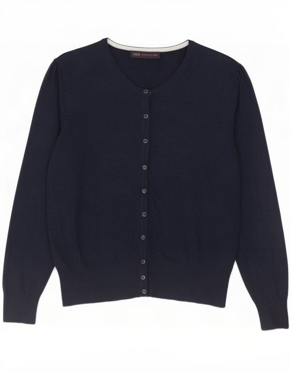 Marks & Spencer Pull Cardigan Femme UK 14 Large Bleu Marine Viscose