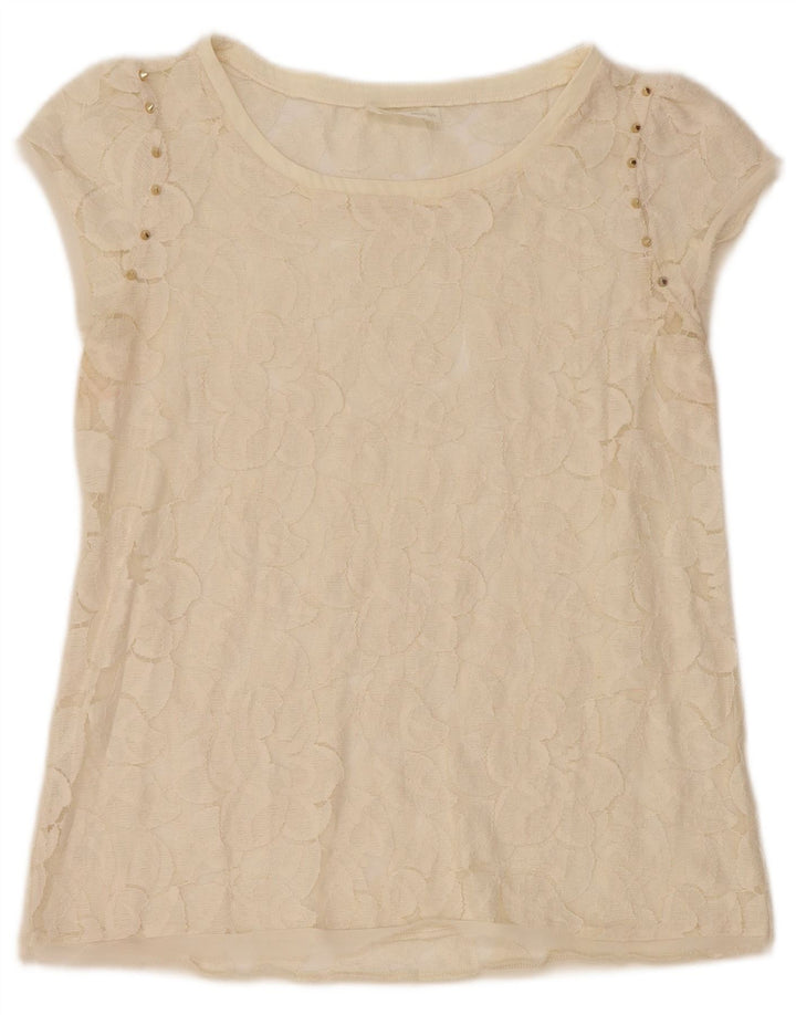 Zara Womens Lace Blouse Top UK 12 Medium Off White Floral