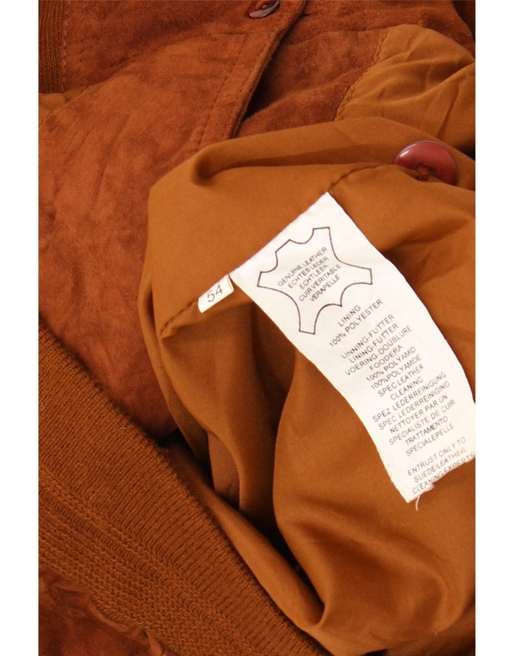 vintage Homme Daim Bomber Jacket EU 54 2XL Marron