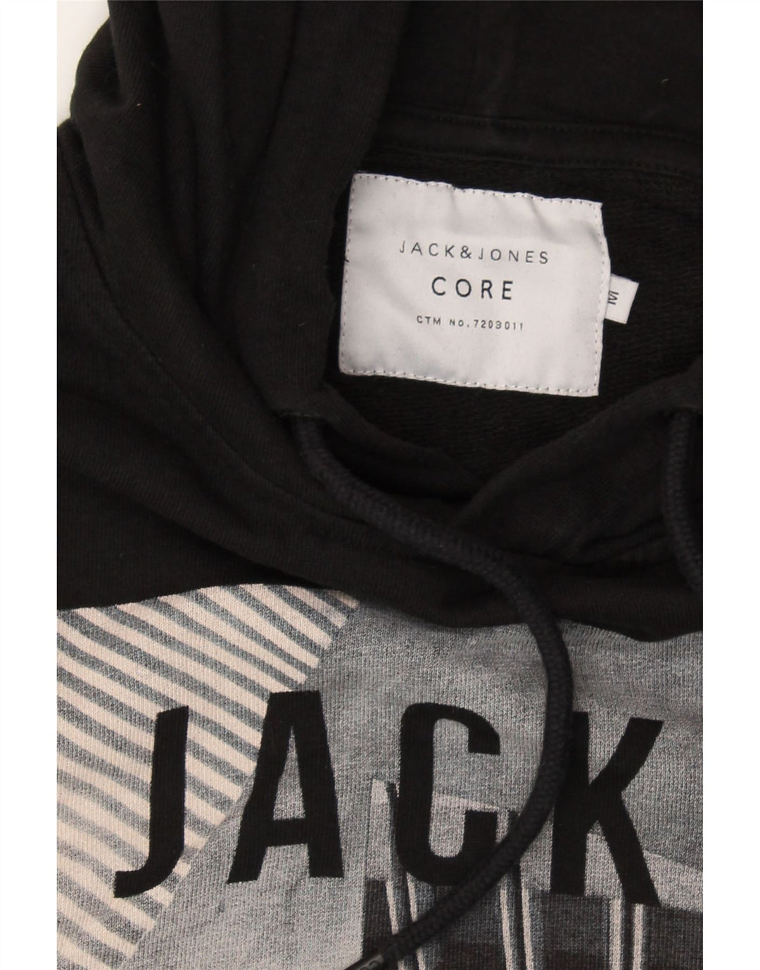 JACK & JONES Mens Core Graphic Hoodie Jumper Medium Black Cotton Vintage Jack & Jones and Second-Hand Jack & Jones from Messina Hembry 