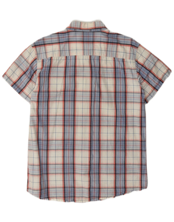 Wrangler Mens Short Sleeve Regular Fit Shirt Medium Off White Plaid Cotton