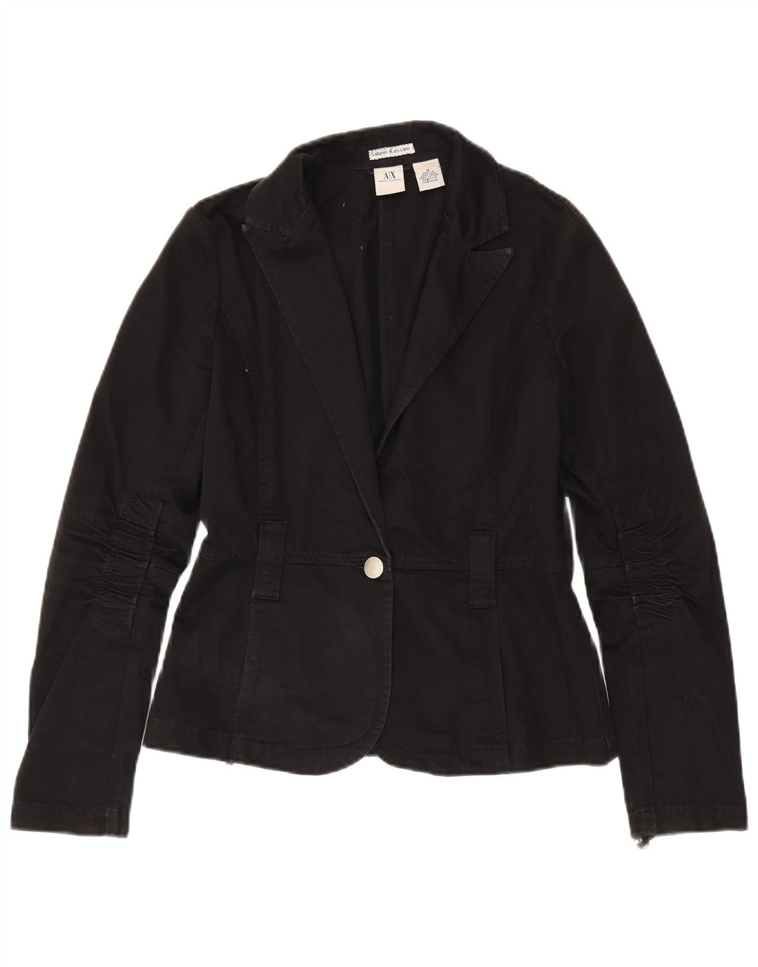 Armani Exchange Womens 1 Button Blazer Jacket UK 12 Medium Black Cotton