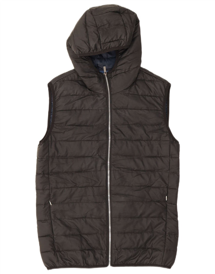 Zara Mens Hooded Padded Gilet UK 40 Large Black Polyester