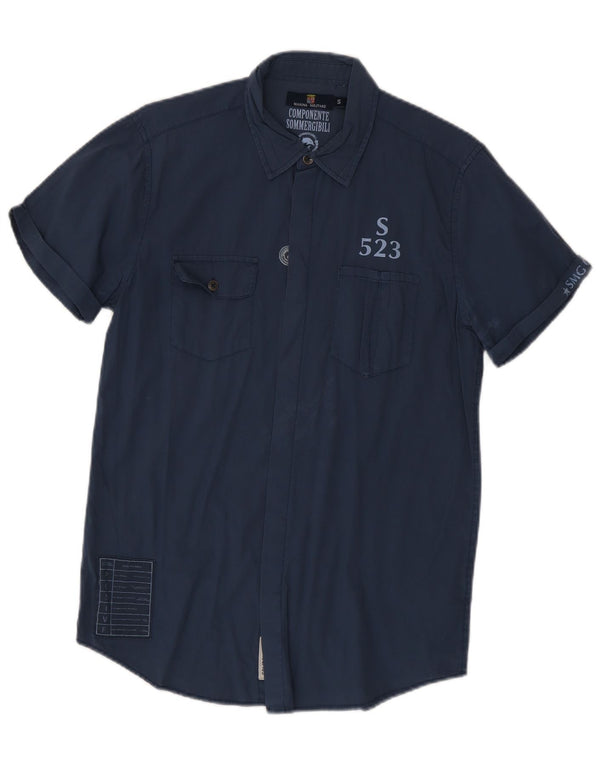 Marina Militare Mens Graphic Short Sleeve Shirt Small Navy Blue Cotton