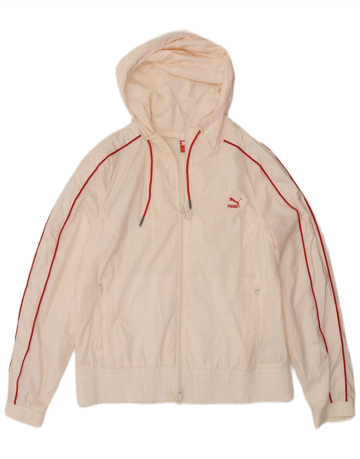 Puma Womens Hooded Bomber Jacket UK 14 Large Off White Polyester