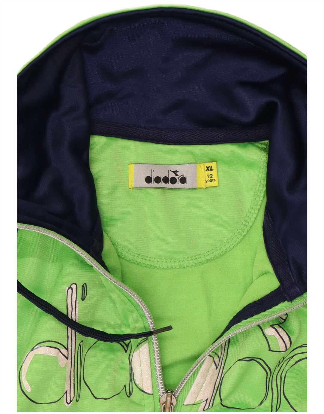 Diadora Boys Graphic Tracksuit Top Jacket 11-12 Years XL Green Polyester
