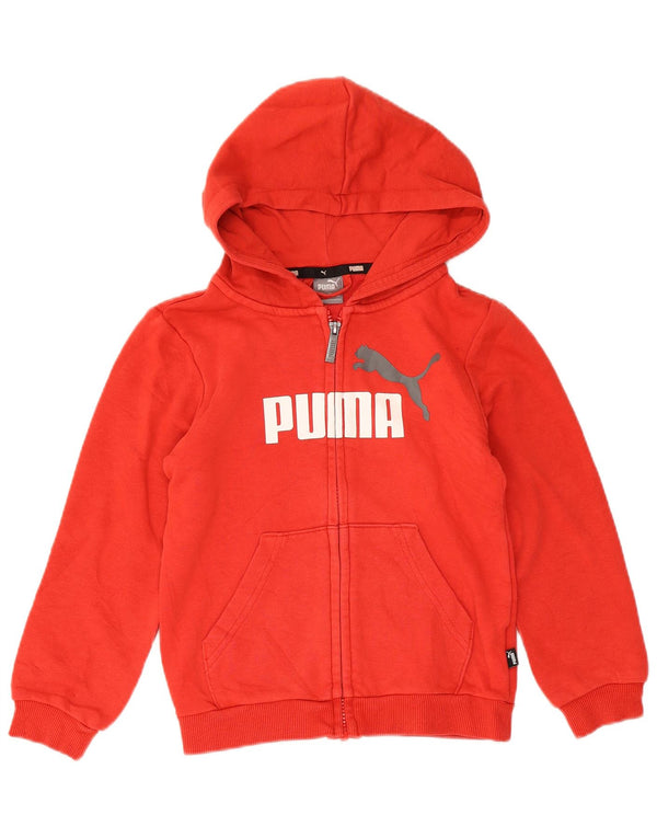 Felpa con cappuccio e zip grafica per ragazze Puma 7-8 anni in cotone rosso sportivo