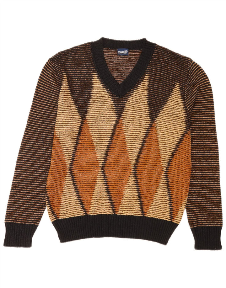 Maselli Herre V-hals sweater EU 50 Medium Brown Argyle/Diamond