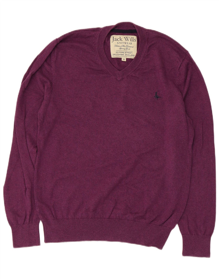 JACK WILLS Mens V-Neck Jumper Sweater Medium Purple Cotton