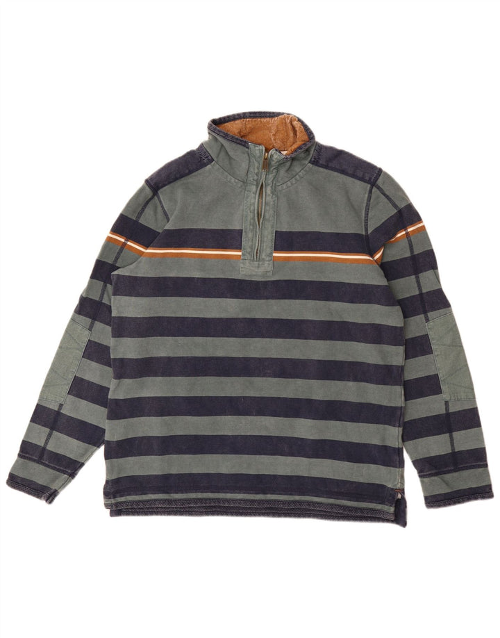 Fat Face Sweat-shirt col zippé pour homme en coton rayé vert moyen