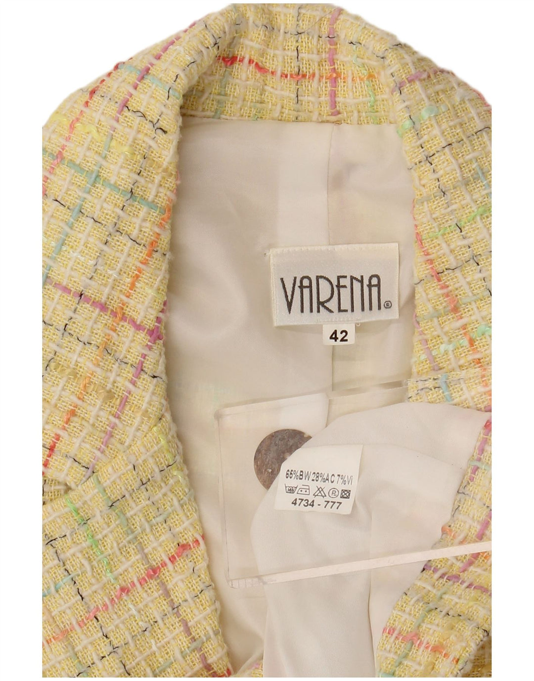 Vintage Womens 3 Button Blazer Jacket IT 42 Medium Yellow Check Cotton
