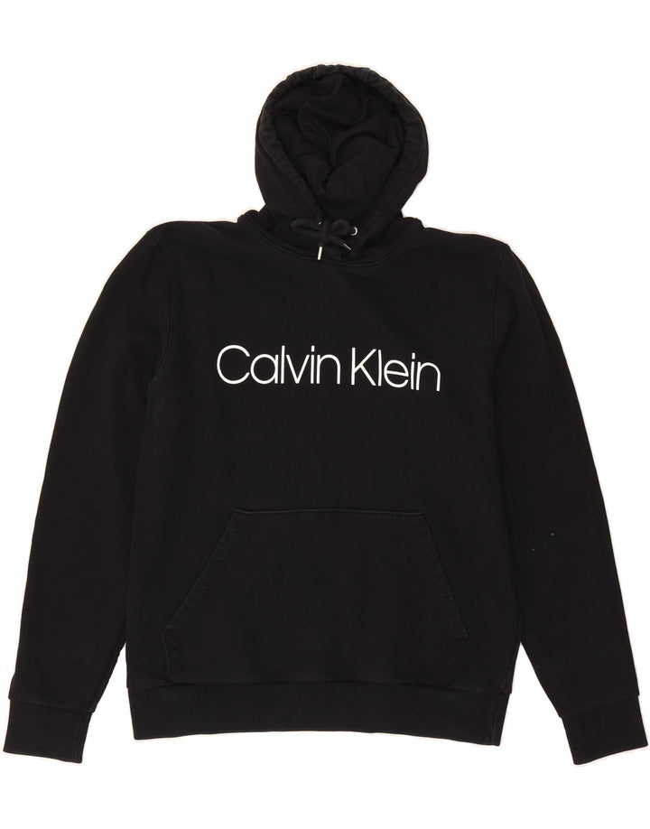 CALVIN KLEIN Mens Graphic Hoodie Jumper Large Black Cotton Vintage Calvin Klein and Second-Hand Calvin Klein from Messina Hembry 