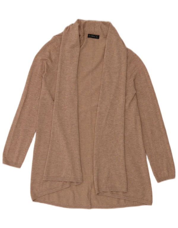 Zara ženski dugi otvoreni kardigan pulover UK 14 Large Beige Flecked