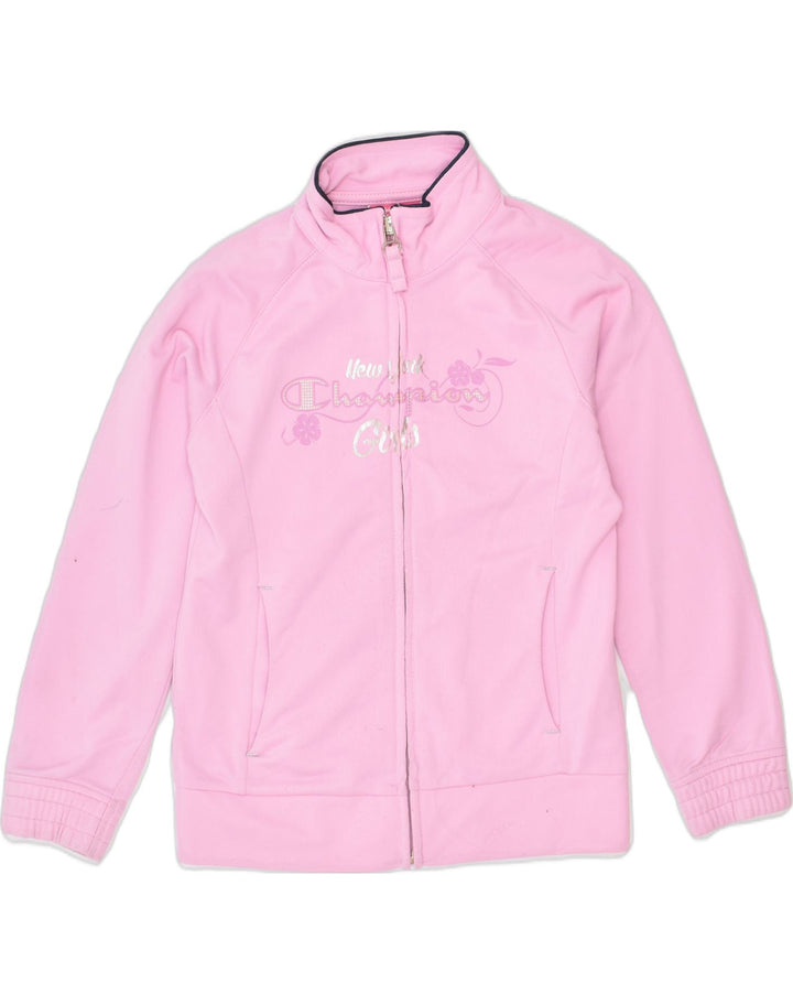 CHAMPION Girls Graphic Tracksuit Top Jacket  5-6 Years XS Pink Polyester | Vintage | Thrift | Second-Hand | Used Clothing | Messina Hembry 