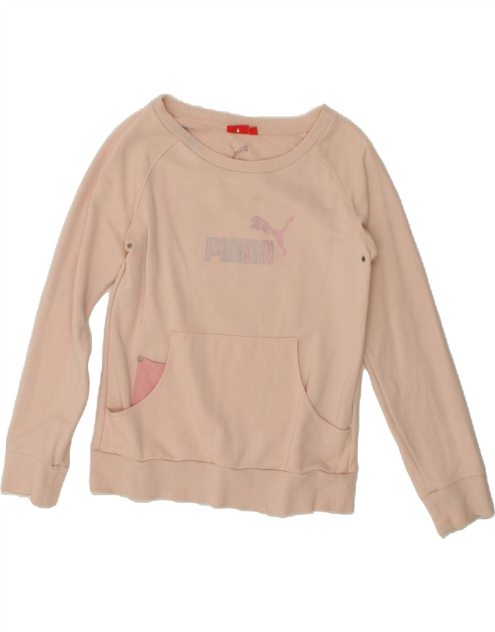 PUMA Womens Graphic Sweatshirt Jumper UK 14 Medium Pink Cotton Vintage Puma and Second-Hand Puma from Messina Hembry 