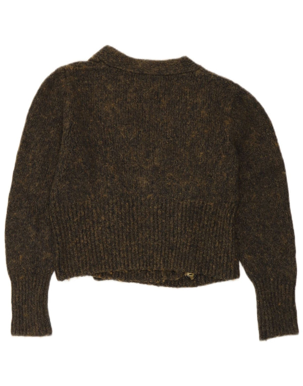 Zara Womens Crop Cardigan Sweater UK 10 Small Grey Flecked Cotton