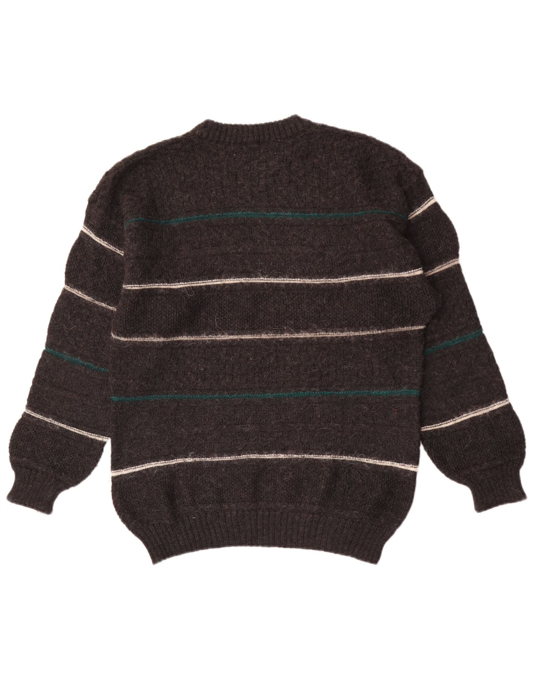 Maglione vintage da uomo girocollo in lana a righe grigio medio