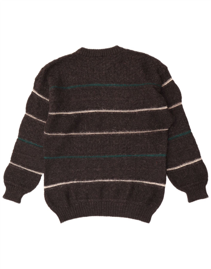 Maglione vintage da uomo girocollo in lana a righe grigio medio