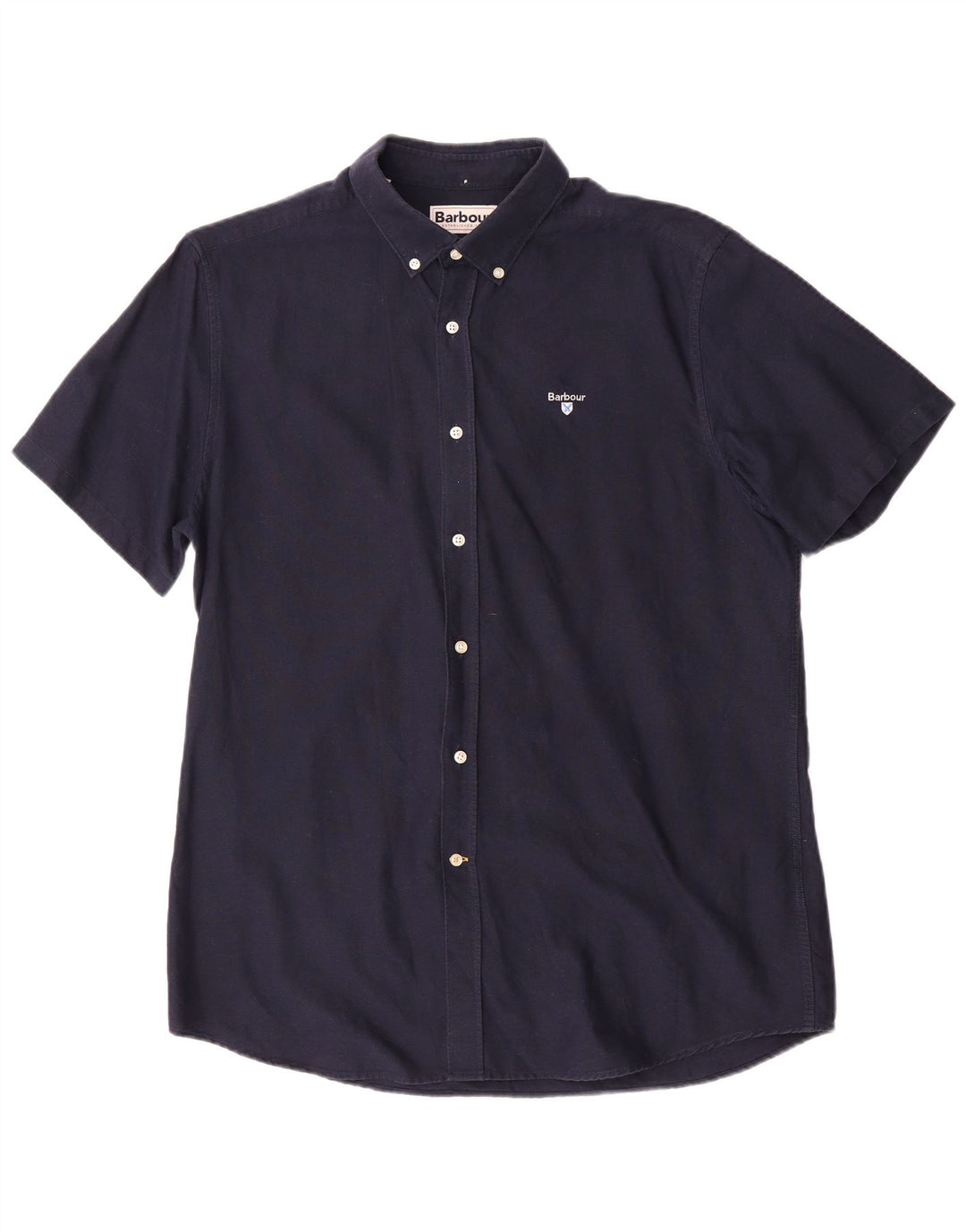 Barbour Mens Tailored Fit Short Sleeve Shirt Medium Navy Blue Cotton