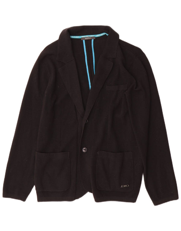 Esprit Womens 2 Button Knit Blazer Jacket UK 14 Large Black Cotton