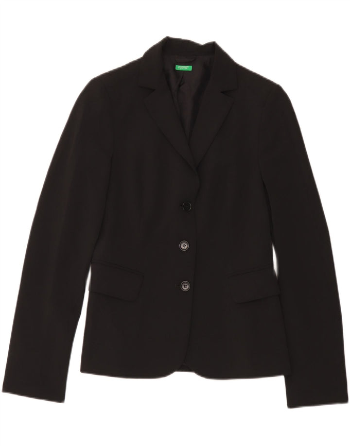 Benetton Dame 3 Button Blazer Jacket IT 42 Medium Sort Polyester