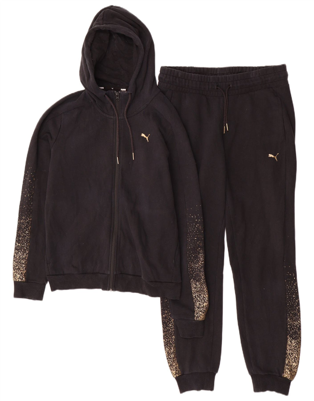 Puma Womens Hooded Full Tracksuit UK 14 Medium  Black Spotted
