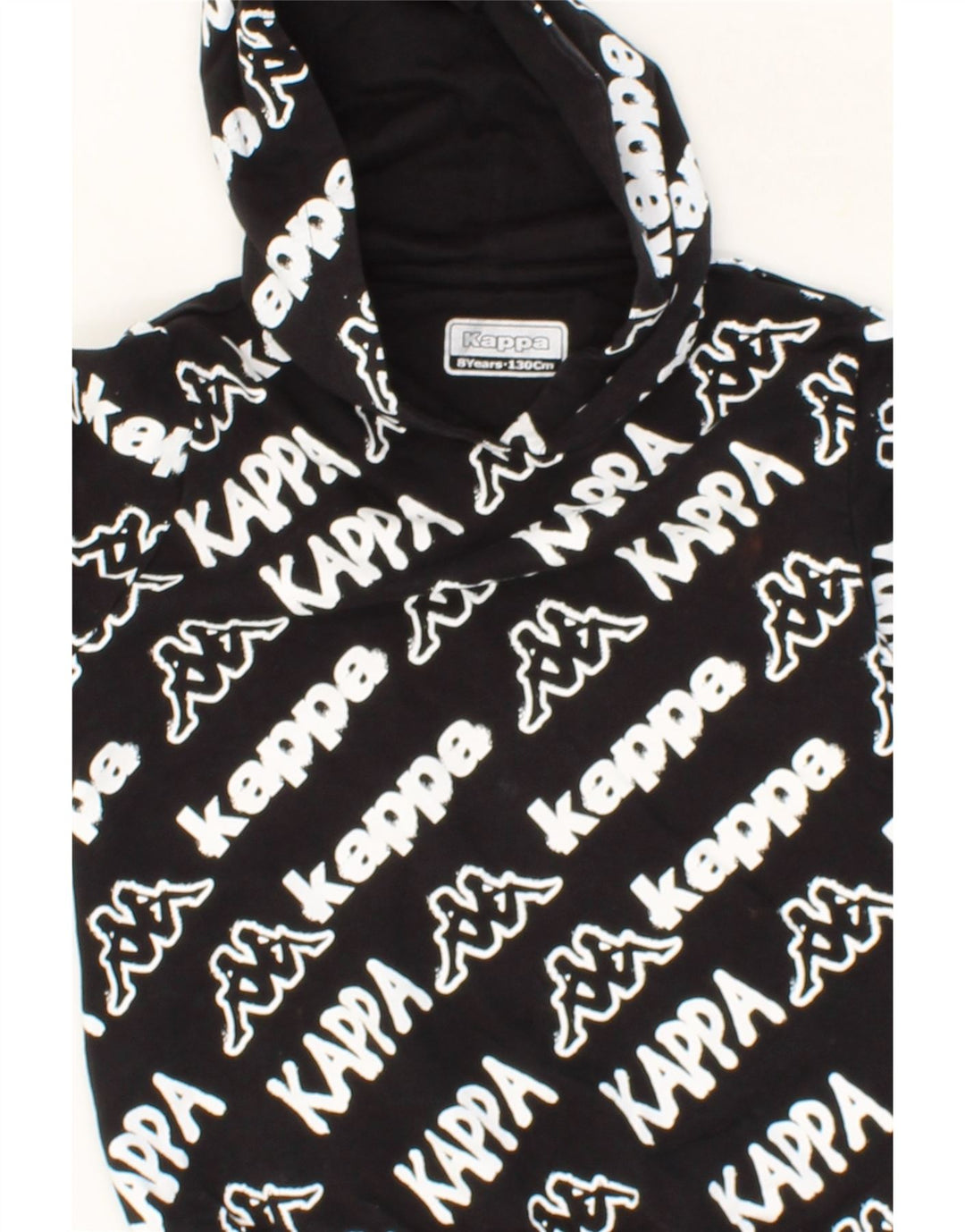 KAPPA Boys Graphic Hoodie Jumper 7-8 Years Black Cotton Vintage Kappa and Second-Hand Kappa from Messina Hembry 