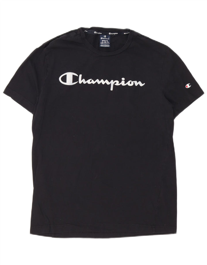 Champion Mens Graphic T-Shirt Top Medium Black Cotton