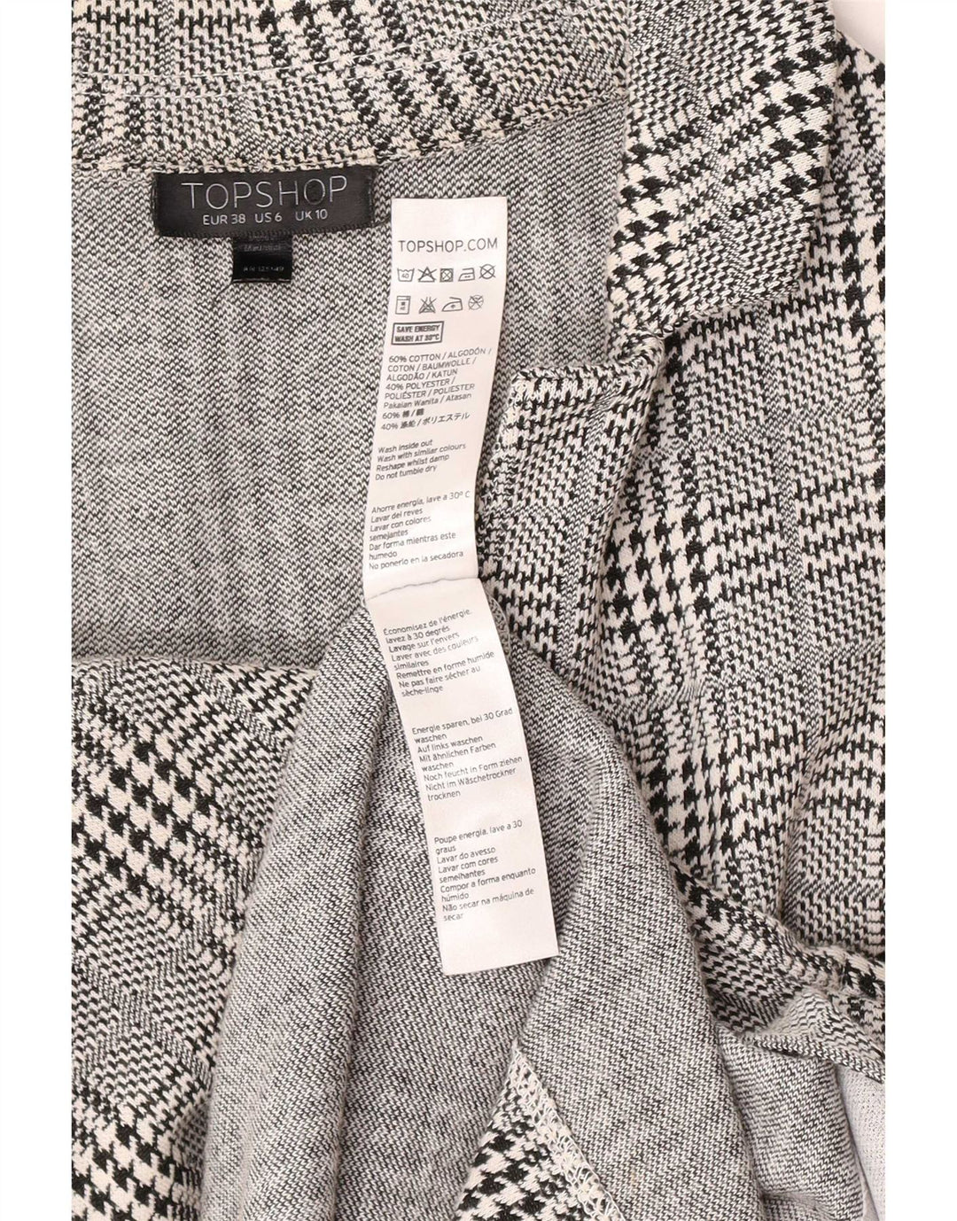 Soprabito da donna Topshop UK 10 piccolo cotone pied de poule grigio