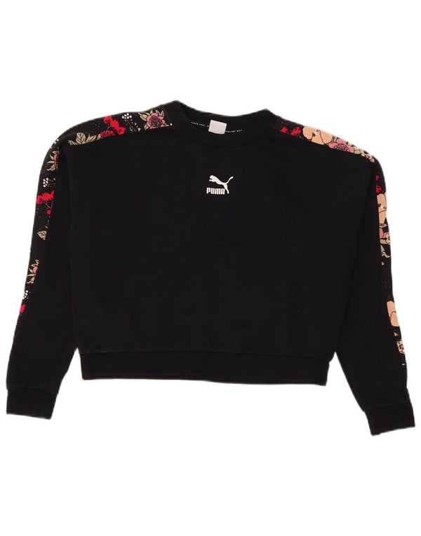 Felpa da donna con grafica corta Puma, maglione UK 14, medio, nero floreale