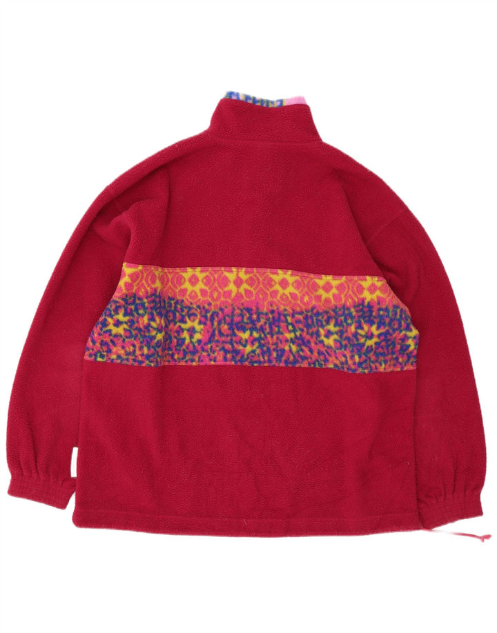 Vintage Mens Button Neck Fleece Jumper Large Pink Geometric Polyester