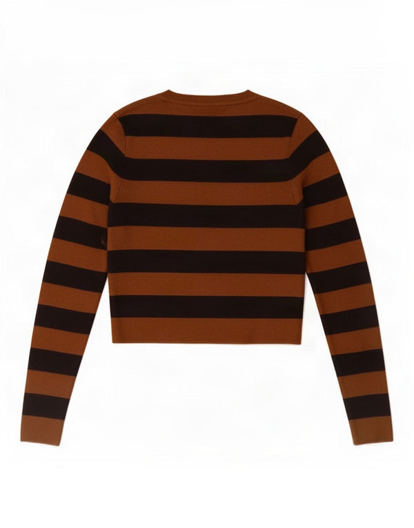 Zara Womens Crop Top Langærmet UK 14 Stor brun stribet viskose