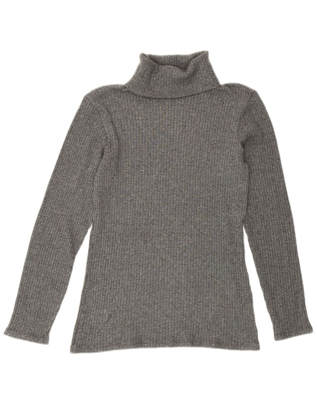 BENETTON Womens Roll Neck Top Long Sleeve UK 12 Medium Grey Acrylic