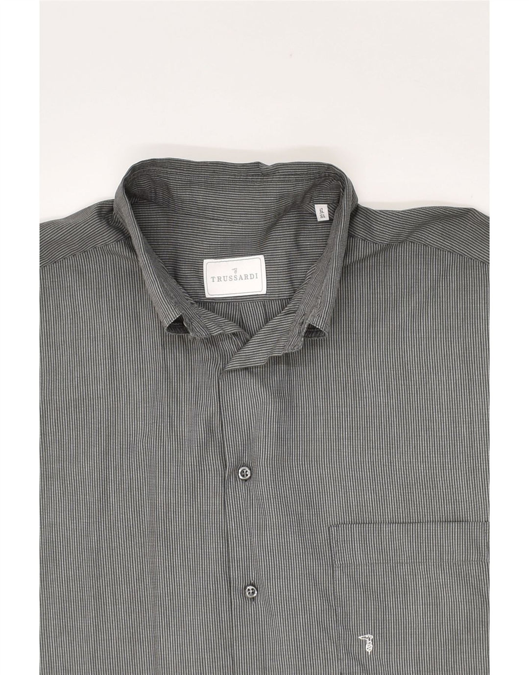 TRUSSARDI Mens Shirt Size 16 1/2 42 Large Grey Striped Cotton | Vintage Trussardi | Thrift | Second-Hand Trussardi | Used Clothing | Messina Hembry 