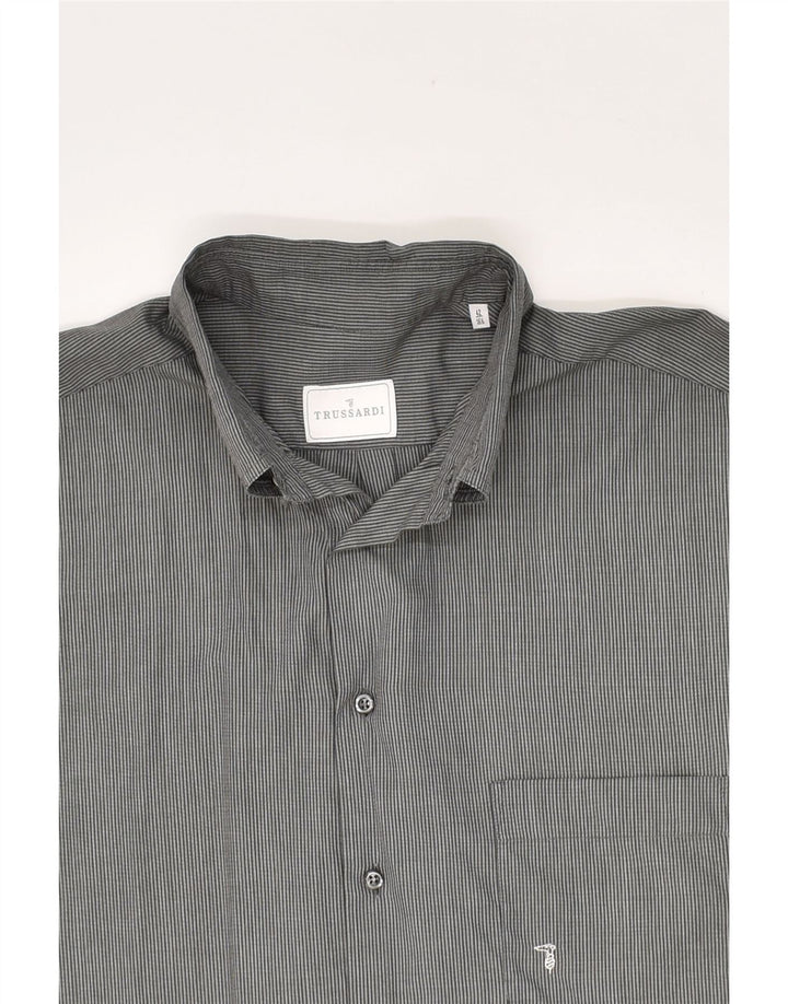 TRUSSARDI Mens Shirt Size 16 1/2 42 Large Grey Striped Cotton | Vintage Trussardi | Thrift | Second-Hand Trussardi | Used Clothing | Messina Hembry 