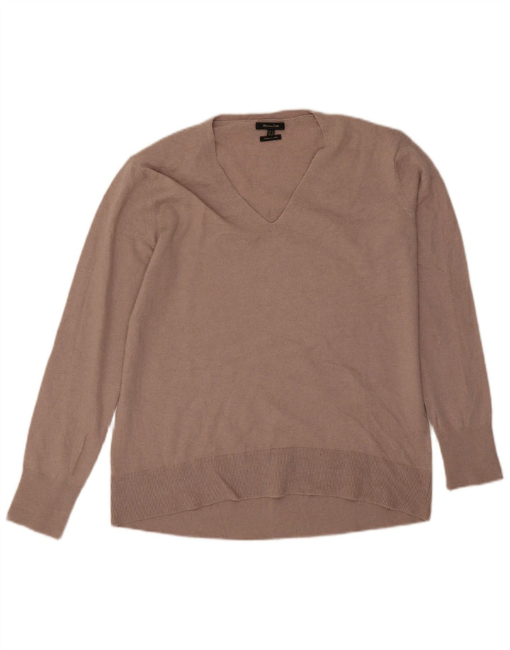 Massimo Dutti Womens Oversized V-Neck Jumper Sweater UK 6 XS Grey